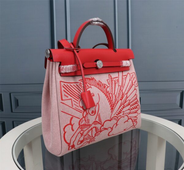 Hermes Horse Inside Seam Cloth Bag - Red - Image 4