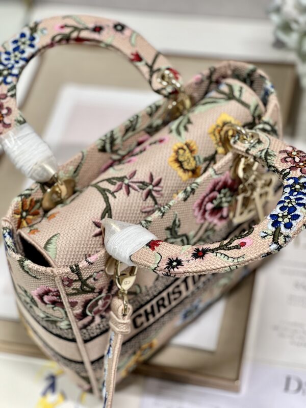 Dior Lady Embroidered Concubine Diana Bag - Apricot Pink Flower - Image 3