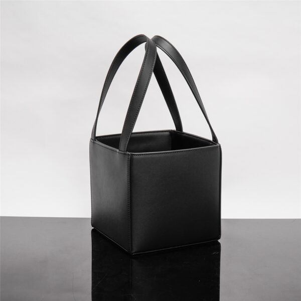 Celine Triomphe Logo Embossed Calfskin Cube Handbag - Black - Image 3